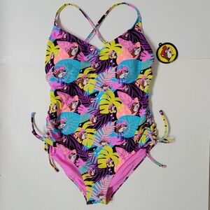NWT Buc-ees Womens One Piece Swimsuit Colorful Tropical Floral Bucees. Sz- XL